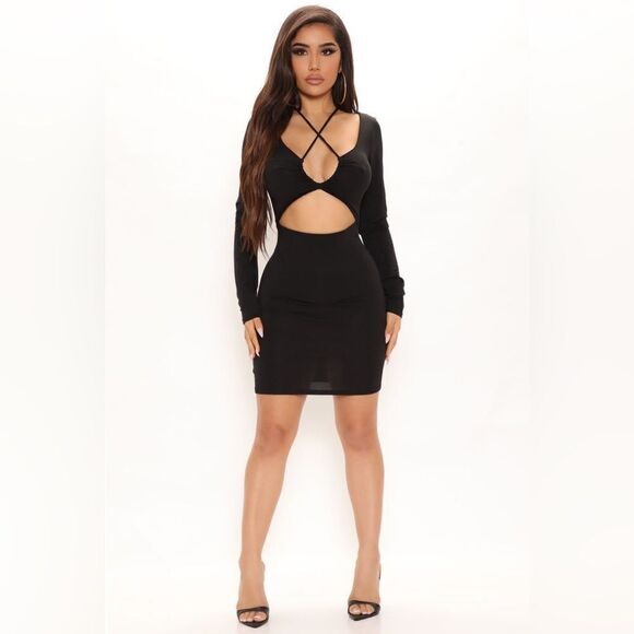 NWT Fashion Nova Night Plans Mini Black Dress Bodycon Size S - Picture 6 of 12